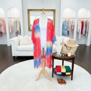 Multicolor Tie-Dye Kimono Swim Cover-Up OS